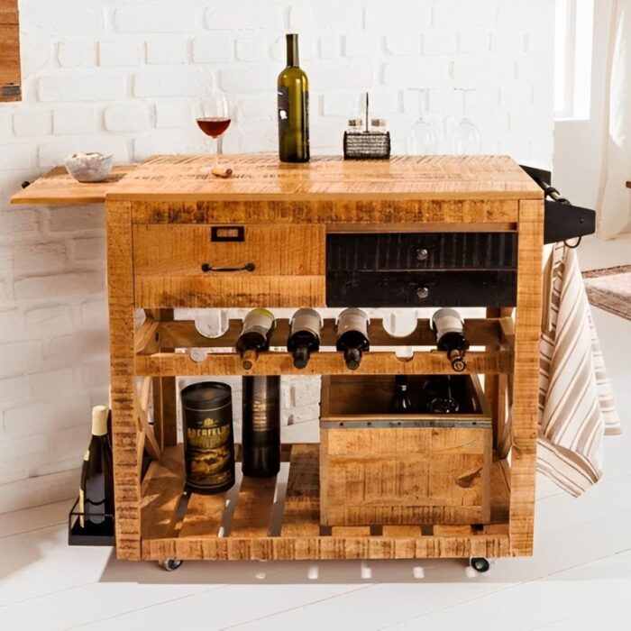 Industrial Bar Cabinet BODEGA 86cm Mango Wood Serving Trolley