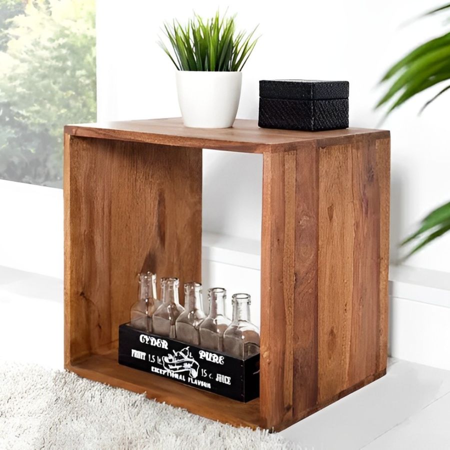 Untitled design (1) Sheesham Stone Finish Handmade Side Table 43cm shelf