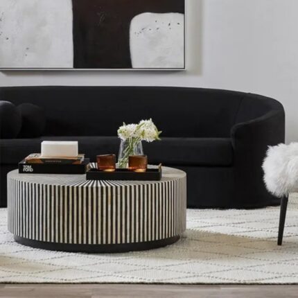 Strip Bone Inlay Round Coffee Table