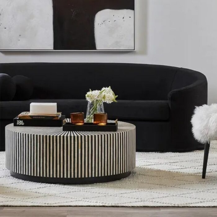 Strip Bone Inlay Round Coffee Table