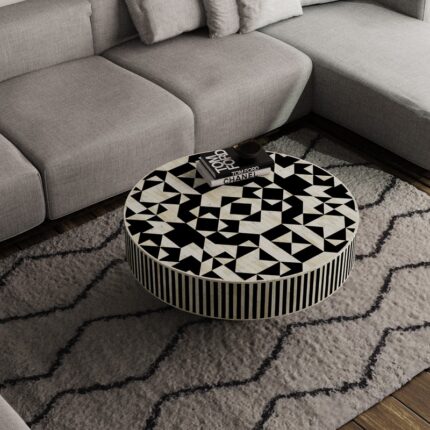 Bone Inlay Mosaic Round Coffee Table