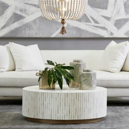 Strip Bone Inlay Round Coffee Table