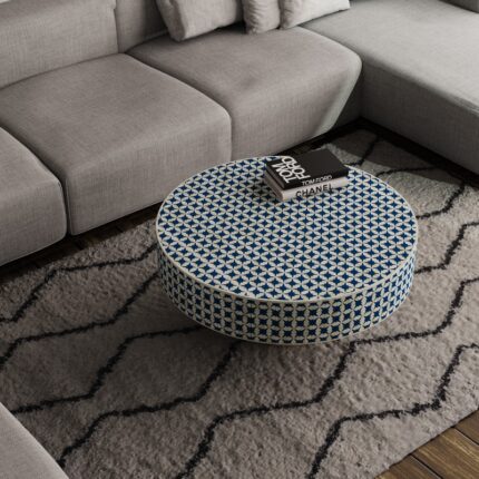 Inlay Star Design Round Coffee Table