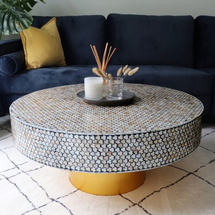 Mother of Pearl Round Black Coffee Table -Targua