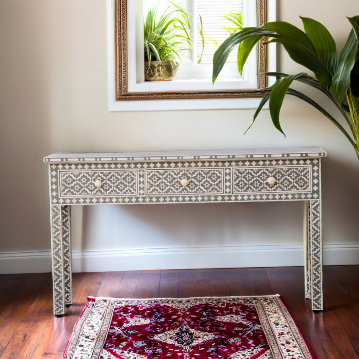 Bone Inlay Floral Three Drawers Console Table