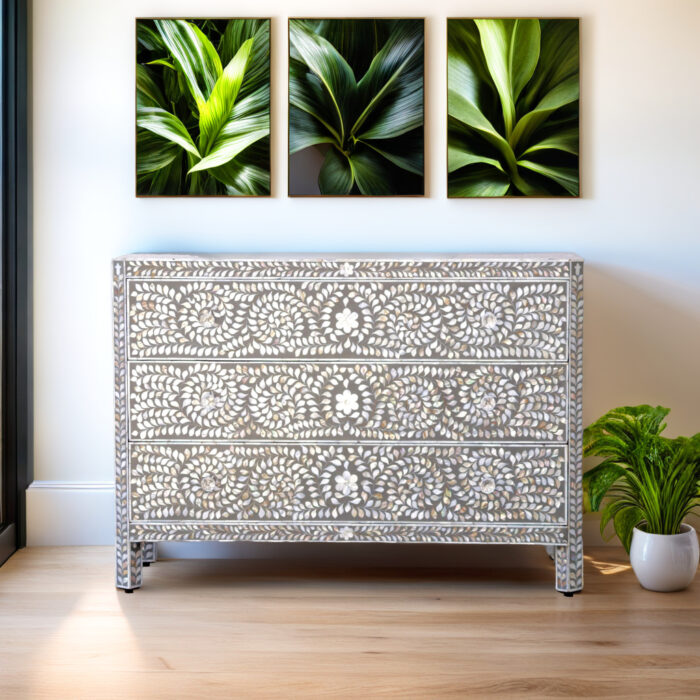 Mother Of Pearl Inlay Chest Of 3 Drawer