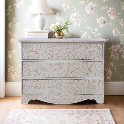 Mother Of Pearl Inlay Floral Chest Of 3 Drawer