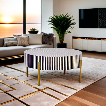 Bone Inlay Waterfall Design Round Coffee Table