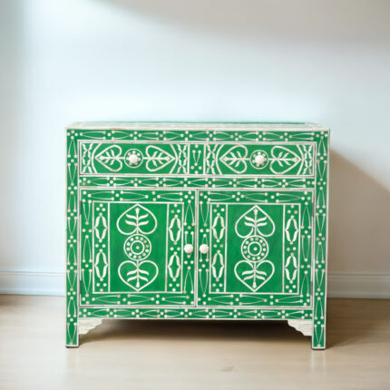 Bone Inlay Leafy Design Cabinet