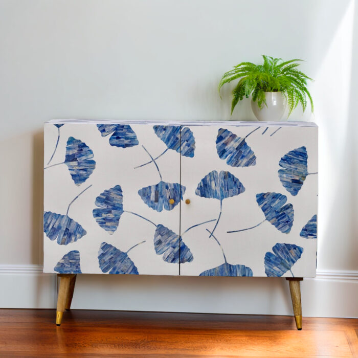 Geometric Bone Inlay Cabinet- Dyed Blue