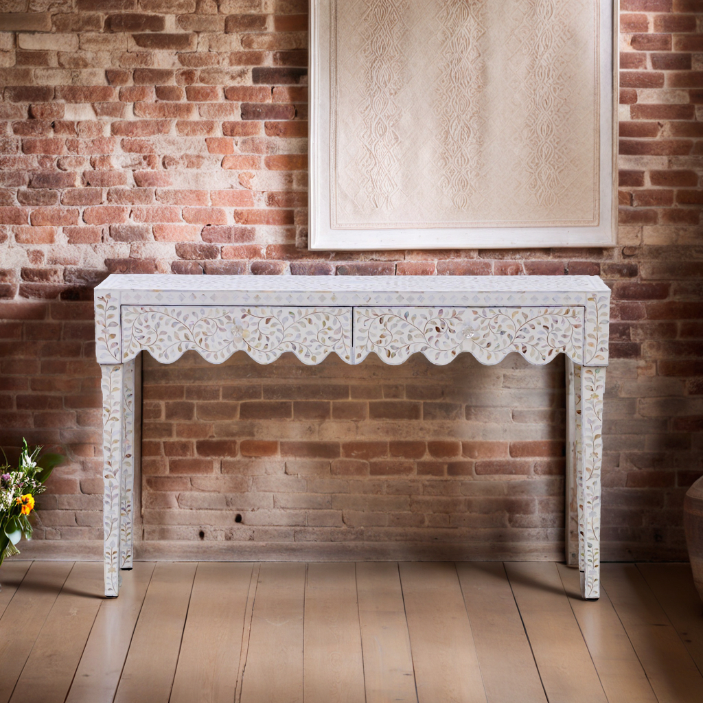 2538d8c7043d42f5a116dc2c8a5d4393 Mother Of Pearl Inlay Floral 2 Drawer Console