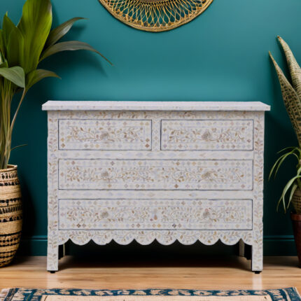 Mother Of Pearl Inlay Floral Chest Of 4 Drawers