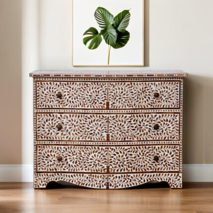 Teakwood Inlay Chest Of 3 Drawer- Floral