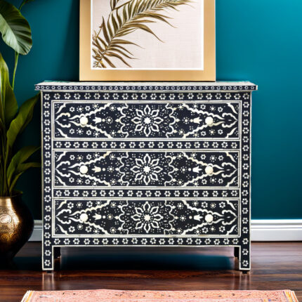 Bone Inlay Star Floral Chest Of Three drawer