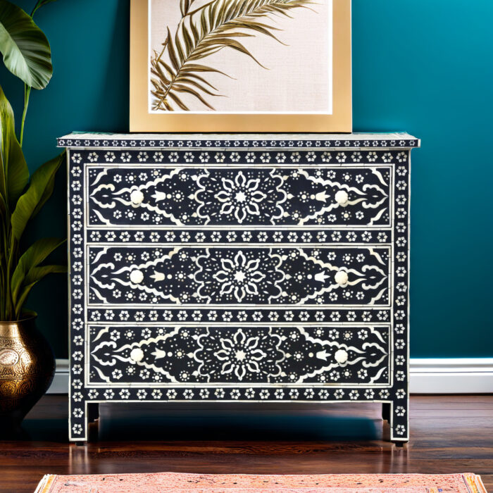 Bone Inlay Star Floral Chest Of Three drawer