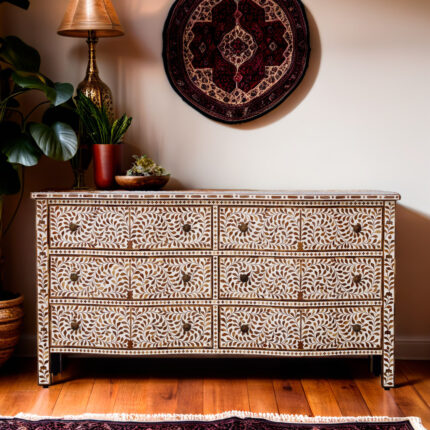 Teakwood Inlay French Chest Of Six Drawers