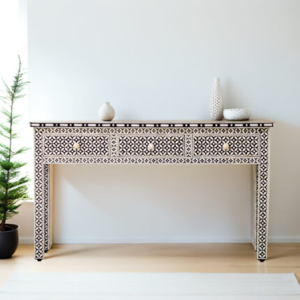 Bone Inlay Geometric Three Drawers Console Table