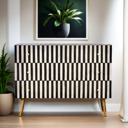 Stripe Bone Inlay 3 Drawer Chest Of Drawer