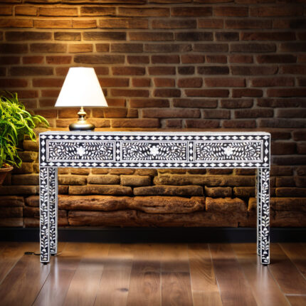 Mother Of Pearl Inlay Floral 3 Drawer Console