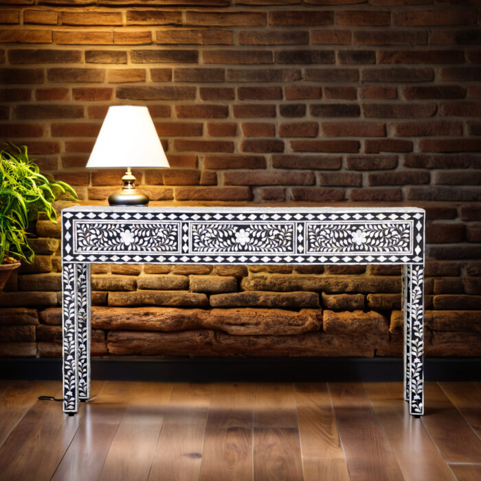 Mother Of Pearl Inlay Floral 3 Drawer Console
