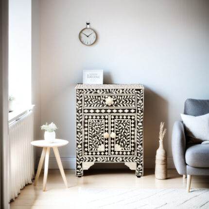 Bone Inlay Floral Bedside Table