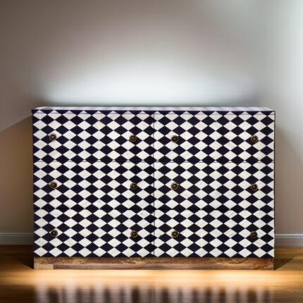 Bone Inlay Latice Design Chest Of 6 Drawer Dresser