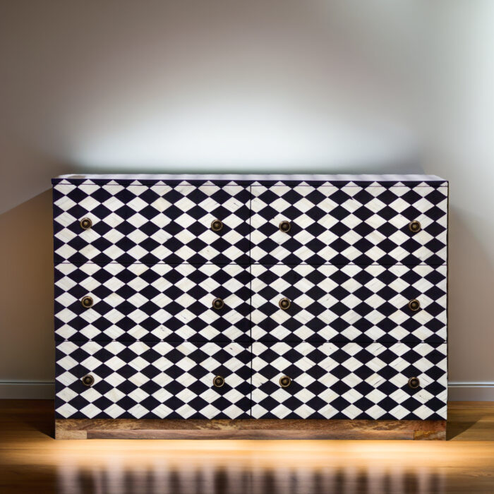 Bone Inlay Latice Design Chest Of 6 Drawer Dresser