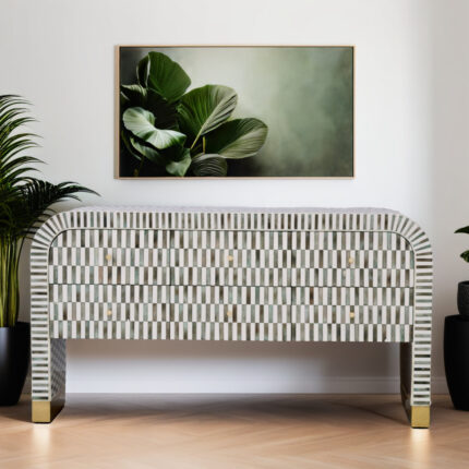 Bone Inlay 6 Drawer Stripe Console Table