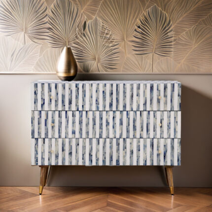 Bone Inlay Colored Blue Bone Chest Of Drawer