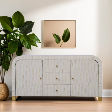 Bone Inlay Curved Design Waterfall Sideboard
