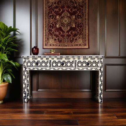 Bone Inlay Floral Three Drawers Console Table