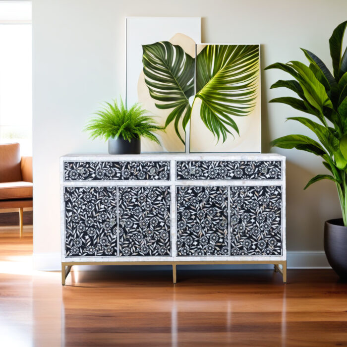 Bone Inlay Floral Sideboard Cabinet