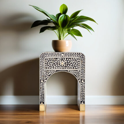 Bone Inlay Haveli Floral Bedside Table
