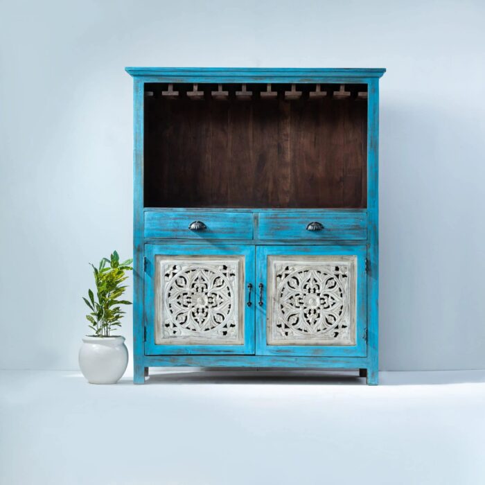 Hand-Carved Bar Cabinet