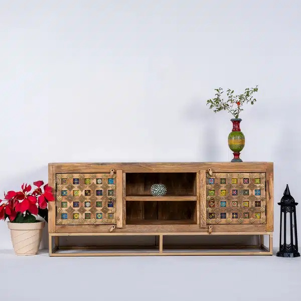 16 Hand Carved Multicolour Tiles Tv Console Unit