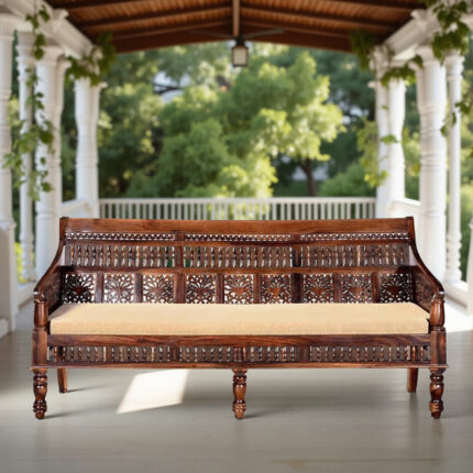 Hand-Carved Sheesham Wood 3 Seater Sofa