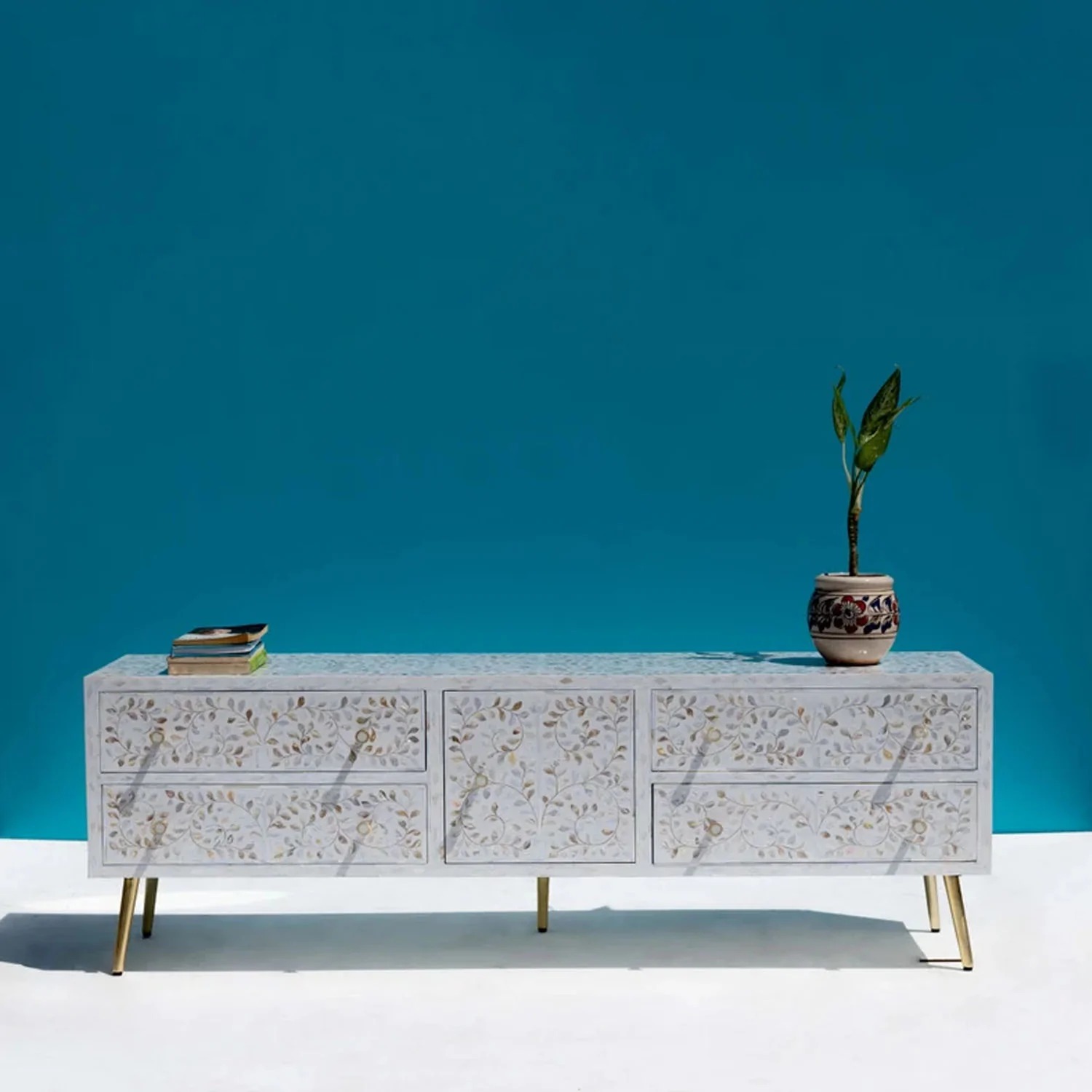 mother of pearl inlay media console