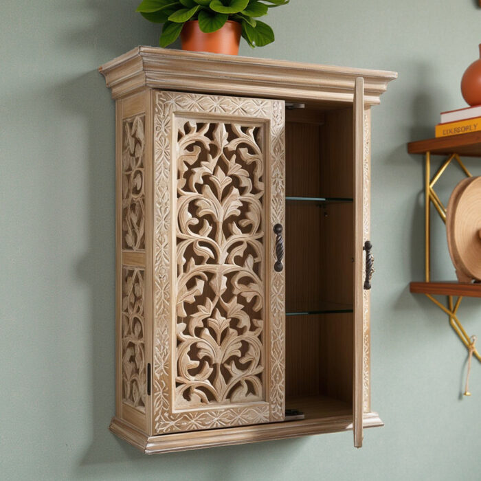 Hand Carved Wooden Jaali Wall Cabinet