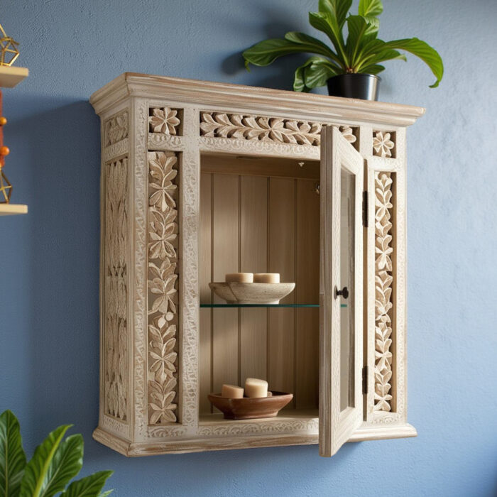 Wooden Hand Carved Wall Cabinet