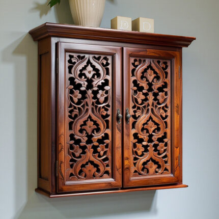 hand carved bath cabinet