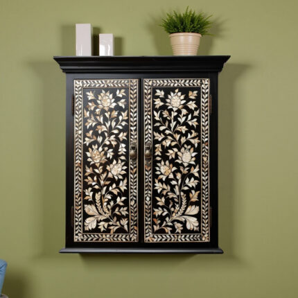 Mother Of Pearl Inlay Floral Design Wall Cabinet