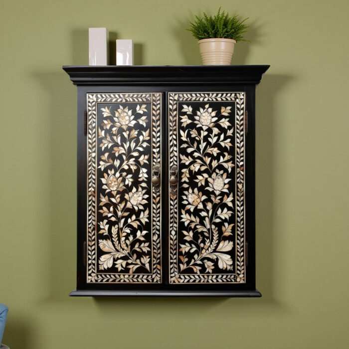 Mother Of Pearl Inlay Floral Design Wall Cabinet