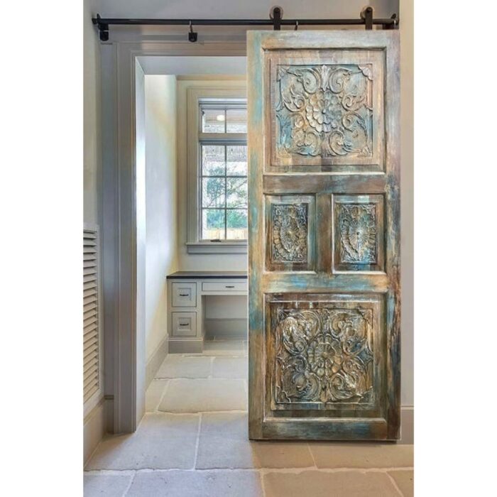 Hand Carved Floral Design Barn Door