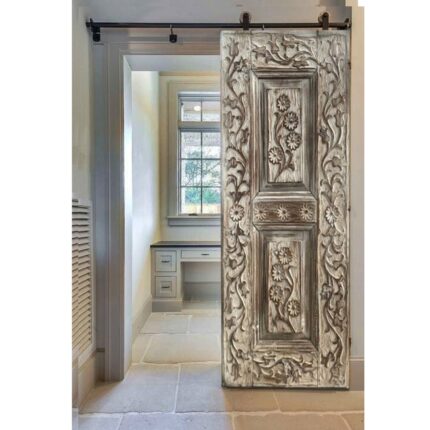 Hand Carved Floral Design Distress Finish Barn Door