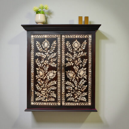 Mother Of Pearl Inlay Floral Design Wall Cabinet