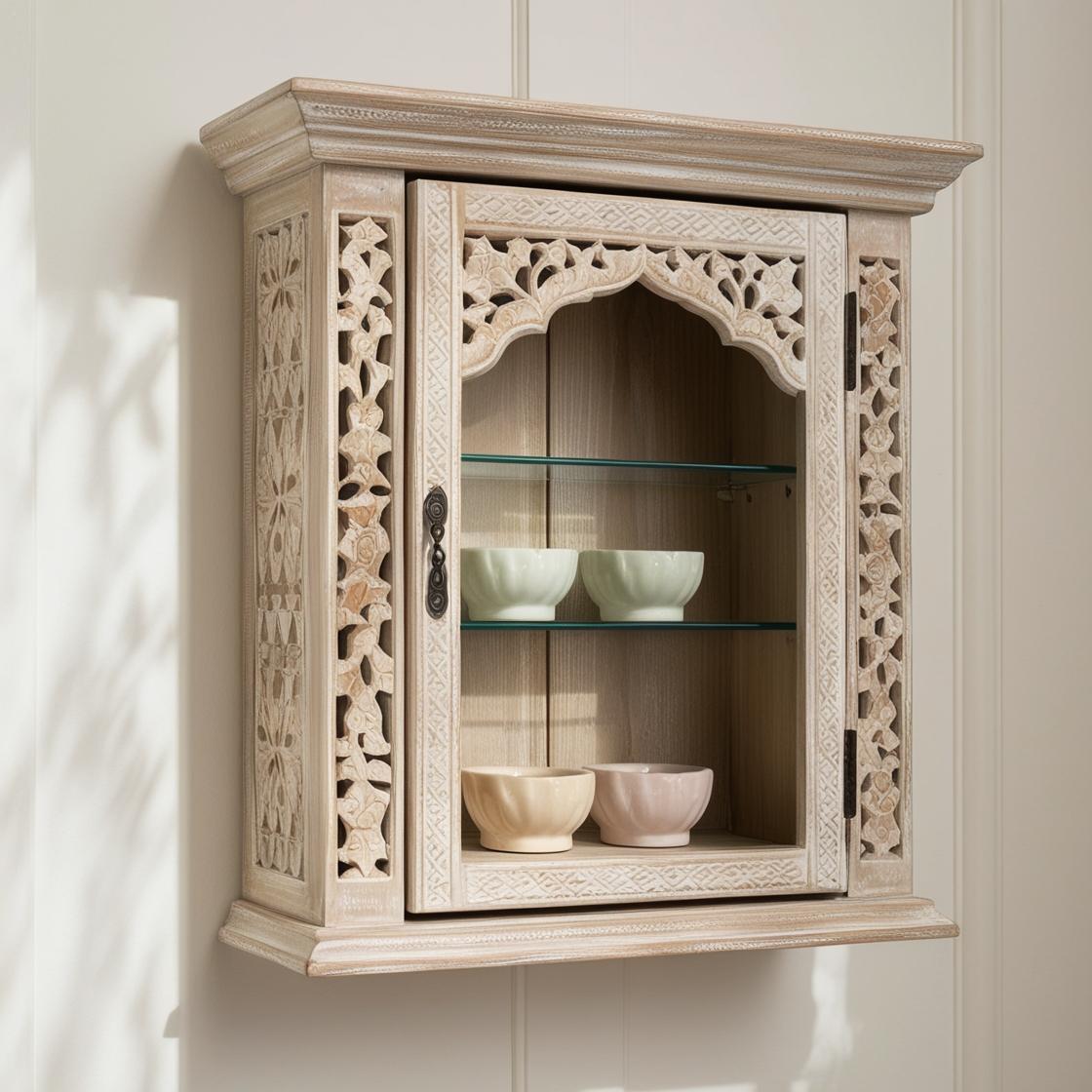 7 Hand Carved Wooden Haveli Wall Cabinet