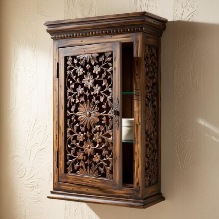 Hand Made Carved Wall Cabinet