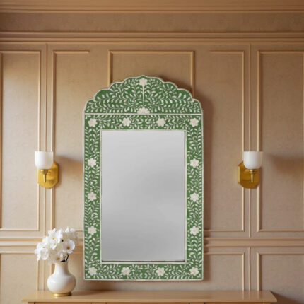 bone inlay mirror frame green