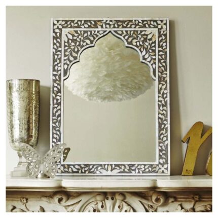 Mother Of Pearl Inlay Grey Floral Mirror Frame