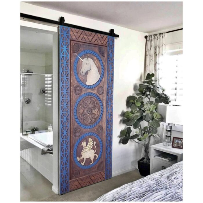 hand carved horse design barn door